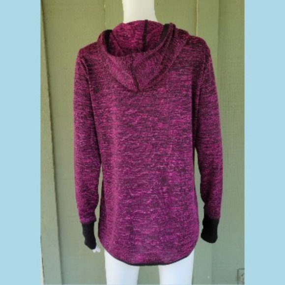 RBK Reebok Magenta Black Tweed Hoodie Athletic Top M Kangaroo Pockets - Picture 3 of 4